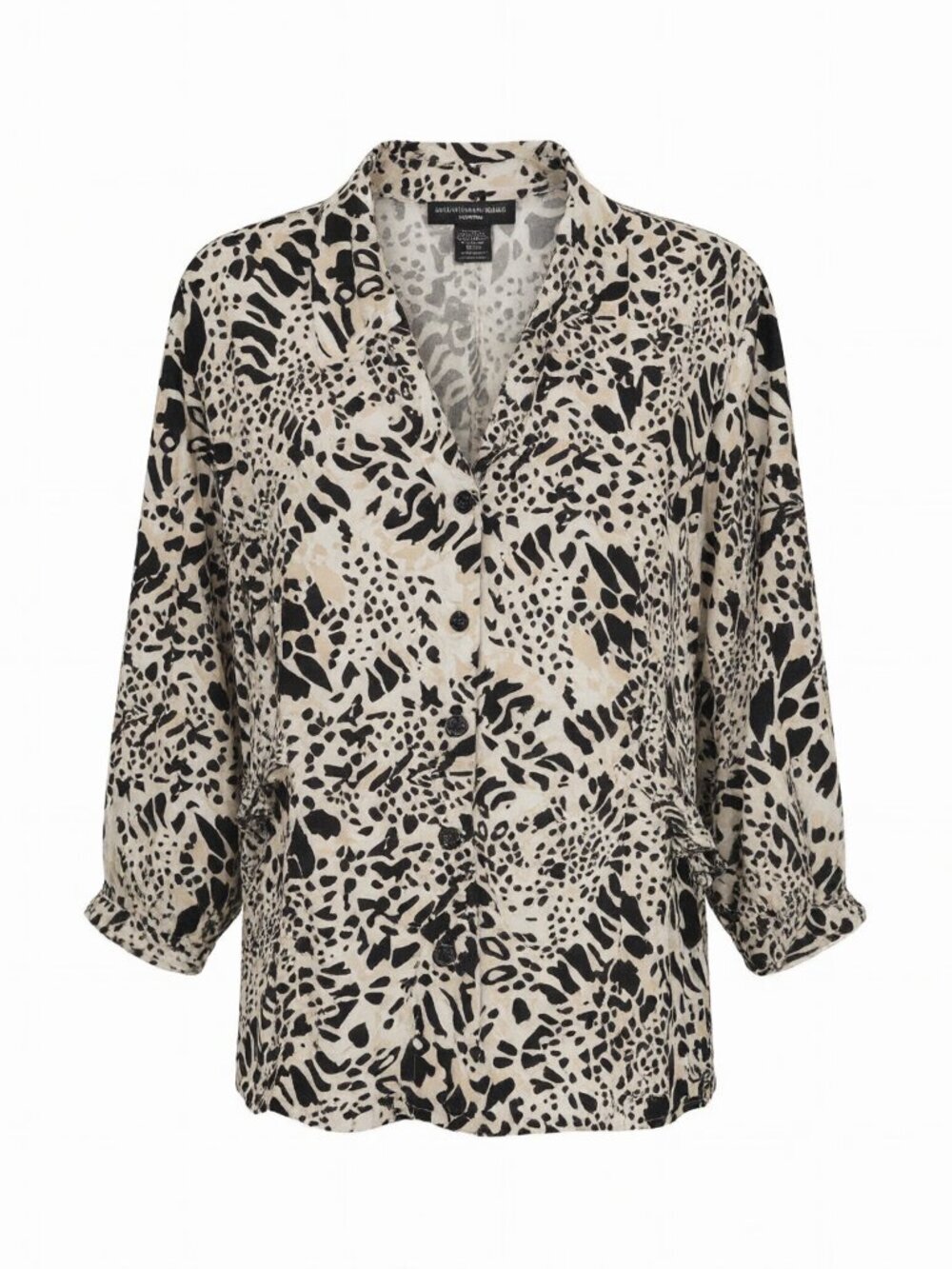 Saint Tropez West Black Beige Button Down Blouse 1X